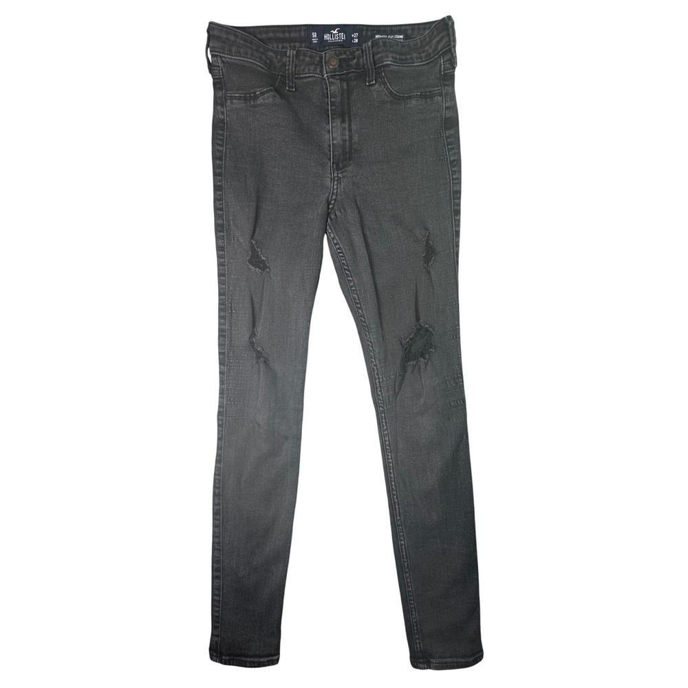 Hollister High-Rise Jean Leggings Distressed Ripped Black Denim 5R W27 L28